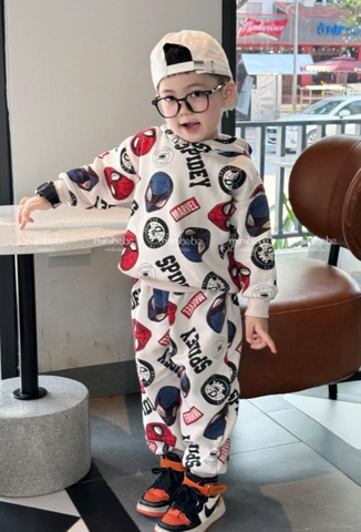 Bt752- Bộ nỉ bông in mặt nhện full cao cấp ko vỡ - mũ 2 lớp