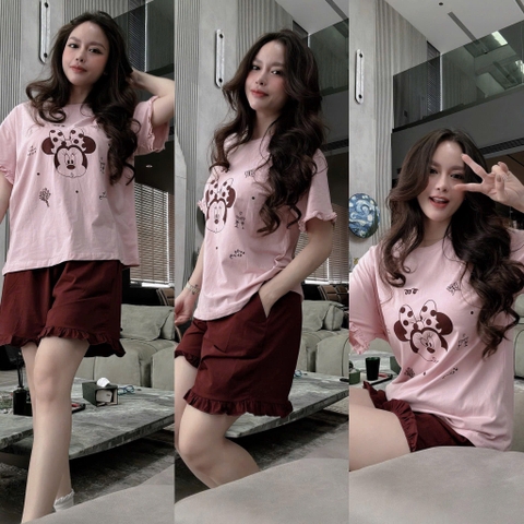 SET965-  Set mặc nhà áo mickey hồng phối quần cộc bèo
