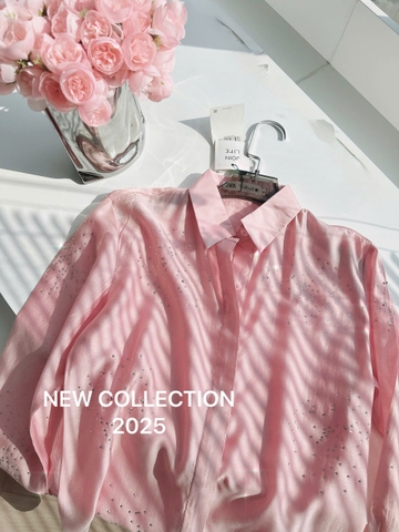 A200-Áo somi thiết kế hồng pastel đính đá