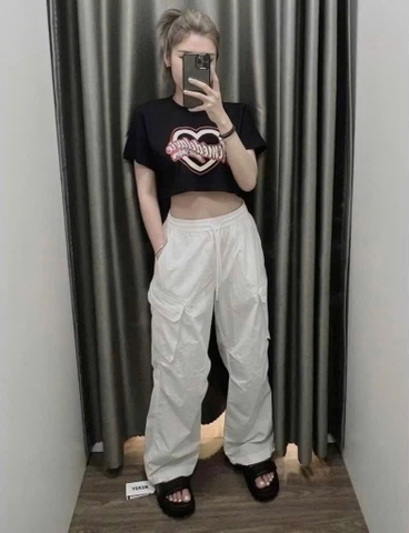 Quan071-QUẦN GIÓ TÚI HỘP BO ỐNG 2 màu đen trắng