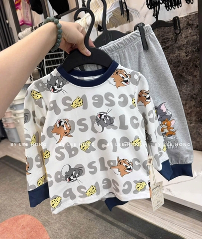 BT1017- Combo 2b mèo Tom xanh trắng dài tay chuẩn Minibebe