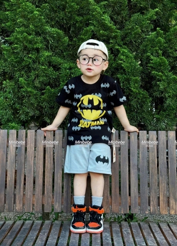 BT542 - Bộ áo cotton đen Badman mix quần nỉ mì màu ghi