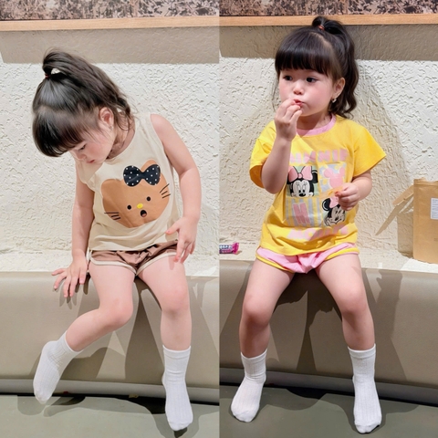 BT949- Bộ cotton màu Vàng-Chì Chuột in trước sau