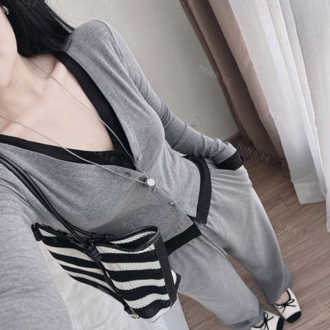 Set741- Set mặc nhà dài tay vải tăm lông xám