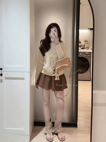 A452- Áo len thừng quảng châu màu be freesizs dưới 61kg