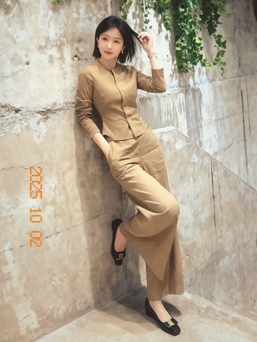 ✨Set851-  Set áo – quần chuẩn form công sở  màu nâu✨