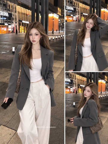 A770- Áo blazer đen xám đủ túi BNBb