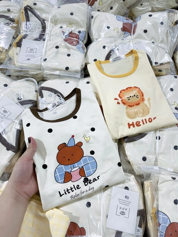 Cb389- Combo 2 bộ viền bi dài tay Be-Vàng trẻ em