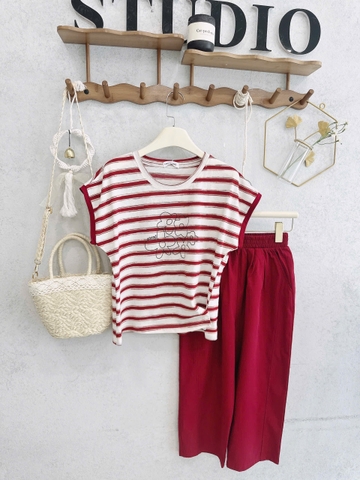 Set729-Set mặc nhà áo thun giấy phối quần lửng pha gió cạp chun