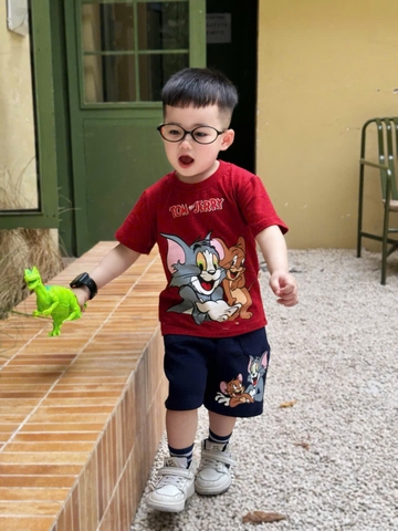 BT528- Bộ mèo Tom, đỏ đất mix quần in lụa cao cấp