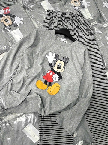 Set703-Set mặc nhà dài tay thu đông vải tăm mickey xám
