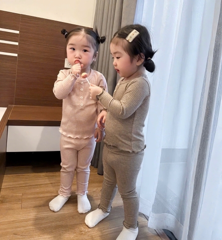 BT607-Bộ thun tăm dài tay thu đông bé gái 4 màu