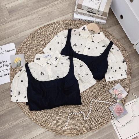 Đầm đen phối đũi hoa ( đầm liền)