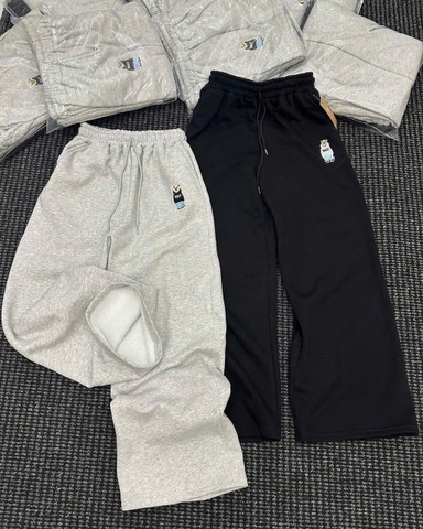 Quan082- Set 2 quần nỉ suông dài cạp chun thêu Gấu