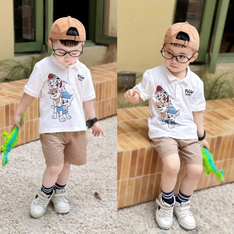 BT504- Bộ polo cotton cứu hộ mix quần ghi nhạt kaki chun