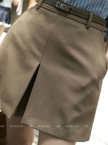 Quan074-Quần váy ngắn xẻ trước 2 màu nâu đen