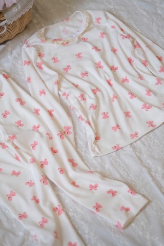 CB166-(8-26kg) Combo 2 bộ thun tăm dài tay bé gái nơ hồng VNXK