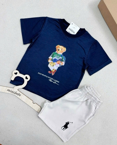 BT175- Bộ cotton mix quần cua RABBIT xanh trắng thêiu