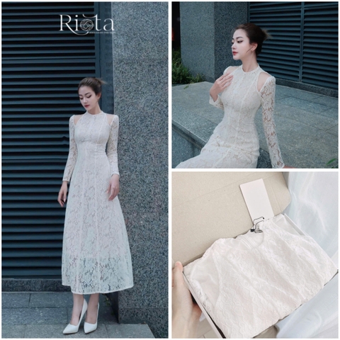 🌺 DAM135-VÁY REN  KHOÉT VAI DÁNG DÀI MÀU TRẮNG☘️