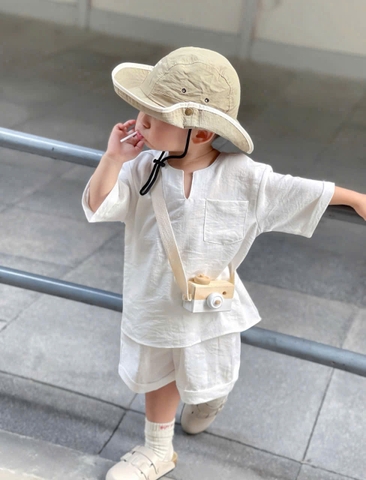 BT949-Bộ đũi trắng linen cộc tay cho bé
