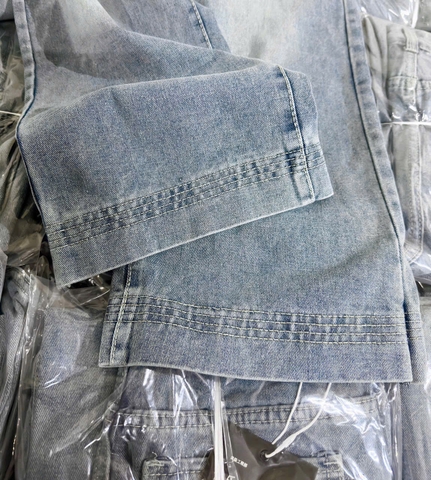 QUAN021- Quần JEANS nấm dài 90cm ống suông rộng 28 thêu gấu