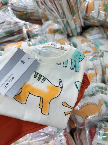 BT440- Bộ áo cotton khủng long mix quần cua màu Cam