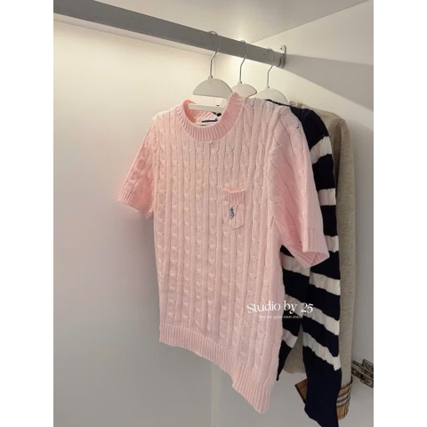 A380-Áo len thừng màu hồng thêu ngực dày dặn full tem hàng nhà máy