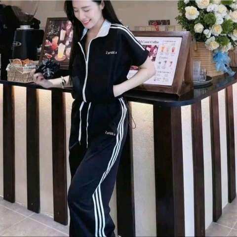 SET731- Set quần áo gió dài tay kéo khoá 2 màu đen trắng