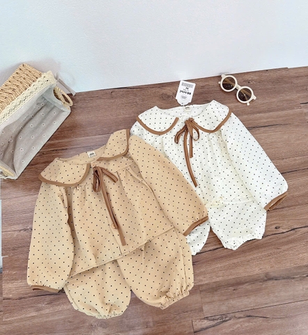 CB390- Combo  2 pijama xô đũi chấm bi vàng be bé gái