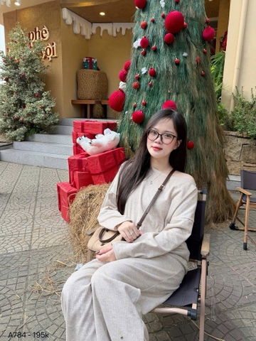 Set839- Bộ nỉ díp lông áo lệch mai phối quần suông be