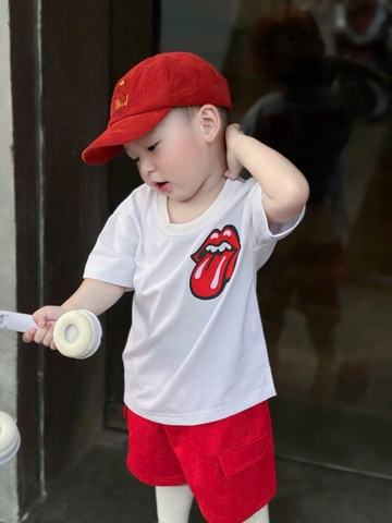 BT312- Bộ ROOLING đỏ trắng bé trái chất cotton xược mix quần cua