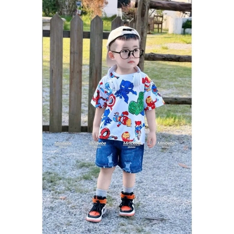 BT543- Bộ siêu nhân nhiều màu mix quần jeans chất mềm