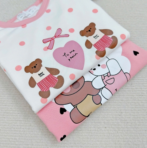 Cb169- (9-26kg) Combo 2 bộ thun díp bé gái Gấu bi VNXK