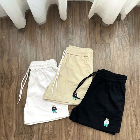 QUAN110-Set 3 quần kaki cộc cạp chun thêu gấu