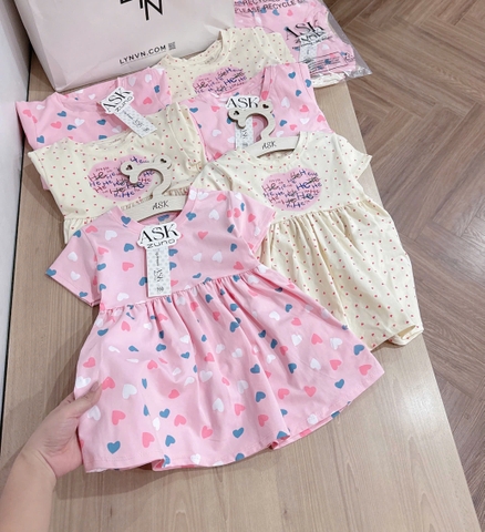 CB305- Combo 2 đầm tim xoè màu hồng bé gái