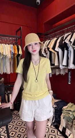 SET1003- Set áo đũi vàng phối quần short trắng