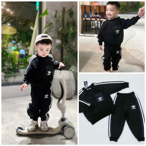 BN161-(9-26kg)-Bộ nỉ thu đông đen sọc trắng ADD bé trai VNXK