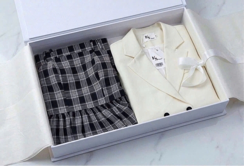 SET926-SET áo vest be mix ĐẦM MAXI dây kẻ nâu