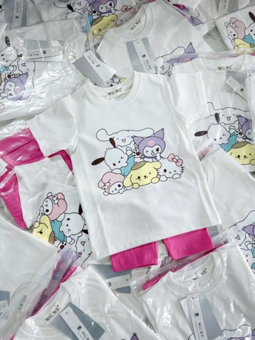BT461- Bộ áo cotton cute mix kèm legging hồng bé gái