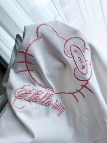 Set877-SEt kitty thêu viền mix quần hồng thô lụa