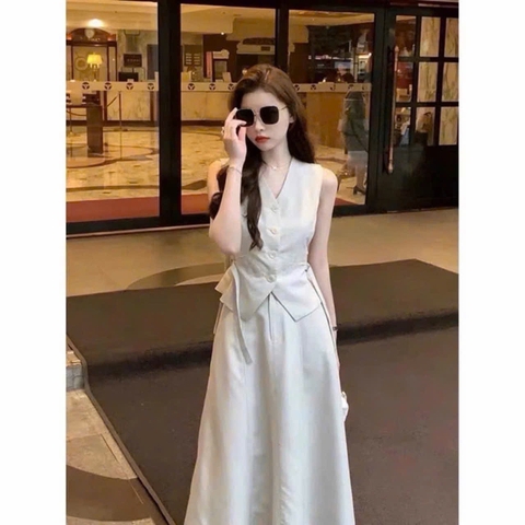 sET574- SET BE SÁT NÁCH CỘC TAY đai lưng, áo 2 lớp mix CV A