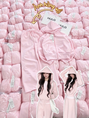 Set1051- Set áo nỉ hồng có mũ phối quần suông