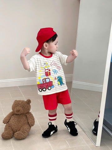 BT903-Combo 3 bộ cotton  viền SIÊU NHÂN kẻ ngang bé trai