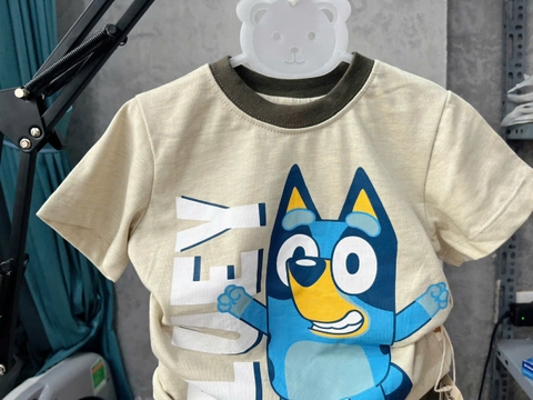 BT259-Bộ BLUE viền cổ xanh rêu áo cotton mix quần cua