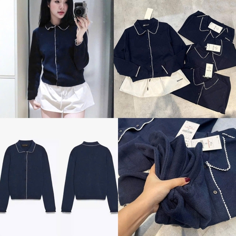 A444- Áo len xanh viền trắng nhà máy full tem