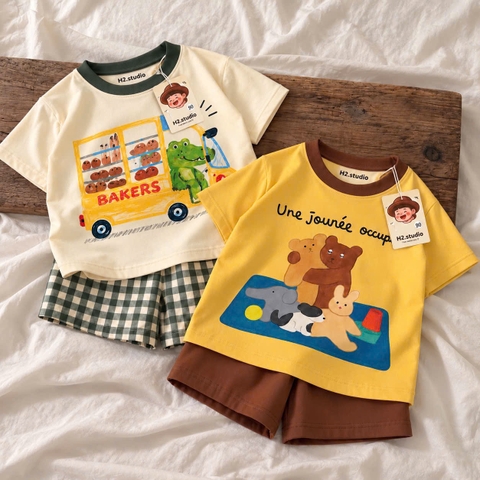 BT1104- Combo 2 bộ cotton cộc 4 màu in cao cấp trẻ em