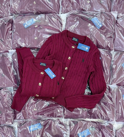 A437- Áo len cadigan vặn thừng đỏ mận thêu ngực hàng nhà máy chuẩn