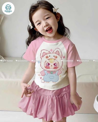 BT30497- Bộ labubu bé gái CV nơ bồng màu hồng