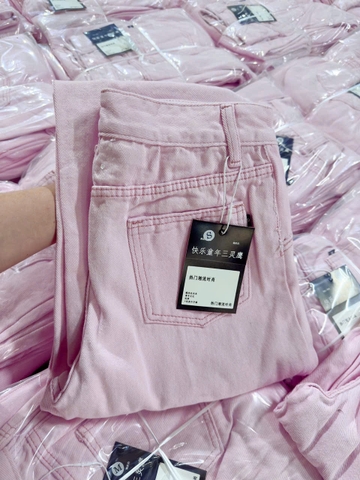 QUAN022-Quần JEANS suông màu hồng dài chuẩn 103cm ống 26