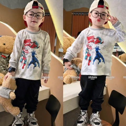 bt716- Bộ Maảvel be loang- quần cua đen túi hộp